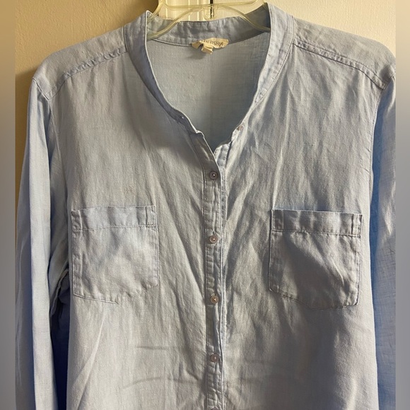 Eileen Fisher button front shirt baby blue Irish linen Large - Picture 3 of 8